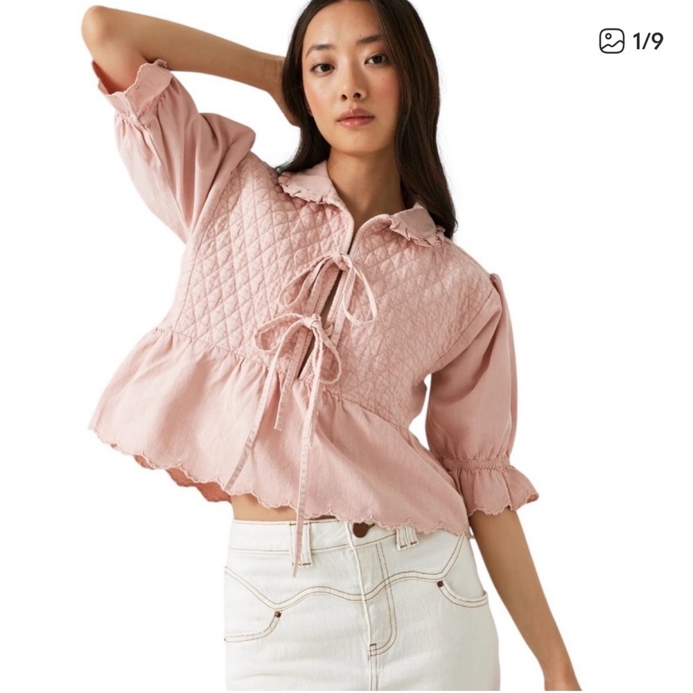 Seventy + Mochi Heidi Blouse Pink Dawn Pink Quilted Women's Top